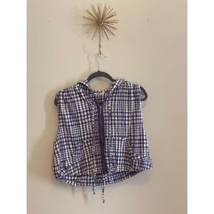 Purple Plaid Crop Top with Hoodie
